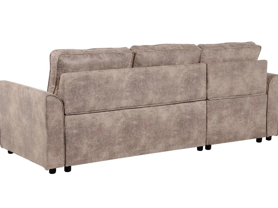 Right Hand Faux Leather Corner Sofa Bed With Storage Brown Nesna