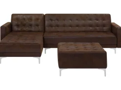 Right Hand Faux Leather Corner Sofa With Ottoman Brown Aberdeen