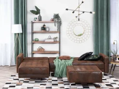Right Hand Faux Leather Corner Sofa With Ottoman Brown Aberdeen