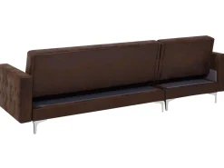Right Hand Faux Leather Corner Sofa With Ottoman Brown Aberdeen