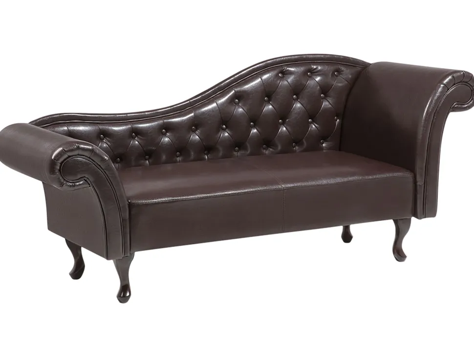 Right Hand Faux Leather Chaise Lounge Brown Lattes