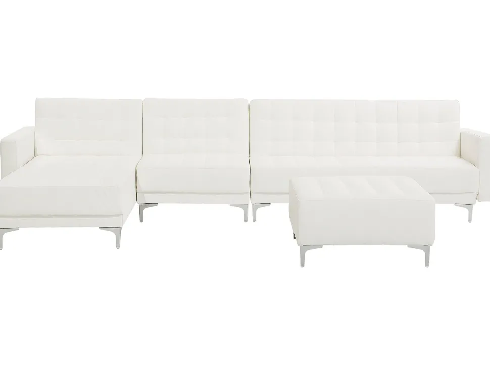 Right Hand Faux Leather Modular Sofa With Ottoman White Aberdeen