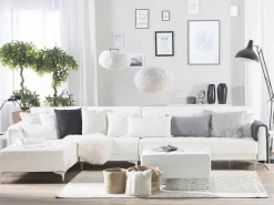 Right Hand Faux Leather Modular Sofa With Ottoman White Aberdeen