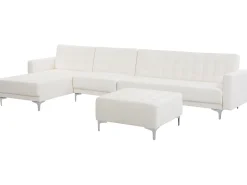 Right Hand Faux Leather Modular Sofa With Ottoman White Aberdeen