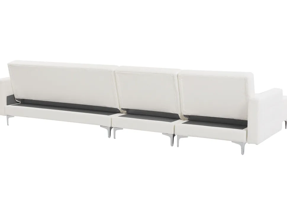 Right Hand Faux Leather Modular Sofa With Ottoman White Aberdeen