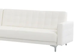 Right Hand Faux Leather Modular Sofa With Ottoman White Aberdeen