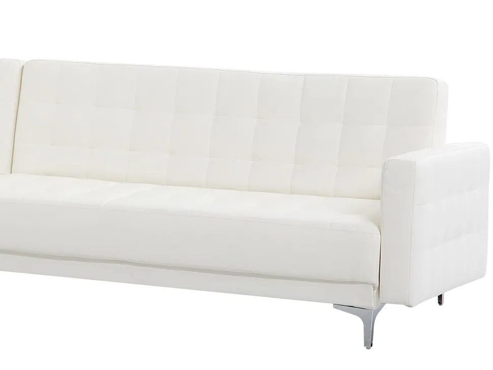 Right Hand Faux Leather Modular Sofa With Ottoman White Aberdeen