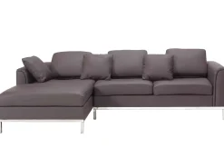 Right Hand Leather Corner Sofa Brown Oslo