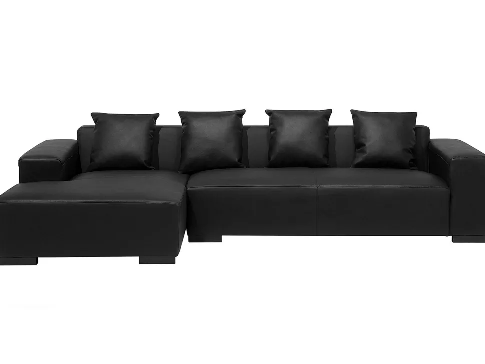 Right Hand Leather Corner Sofa Black Lungo