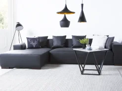 Right Hand Leather Corner Sofa Black Lungo