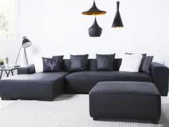 Right Hand Leather Corner Sofa Black Lungo