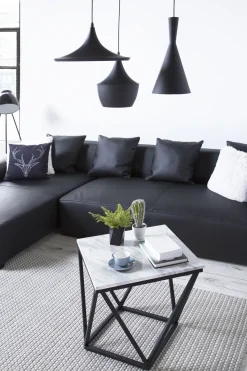 Right Hand Leather Corner Sofa Black Lungo