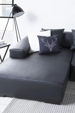 Right Hand Leather Corner Sofa Black Lungo