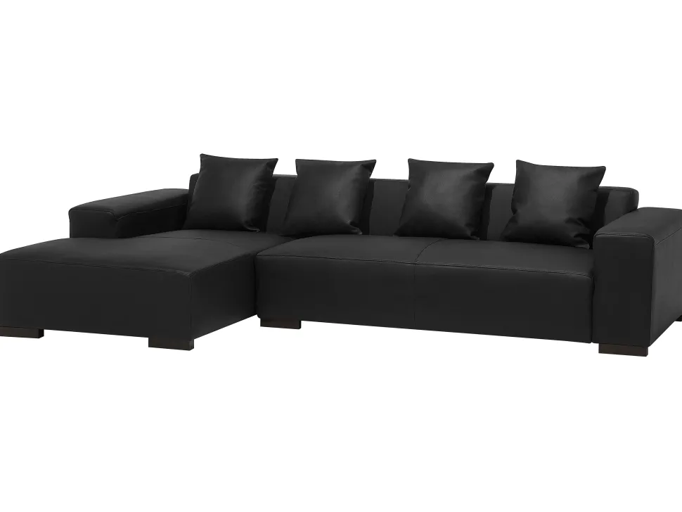 Right Hand Leather Corner Sofa Black Lungo
