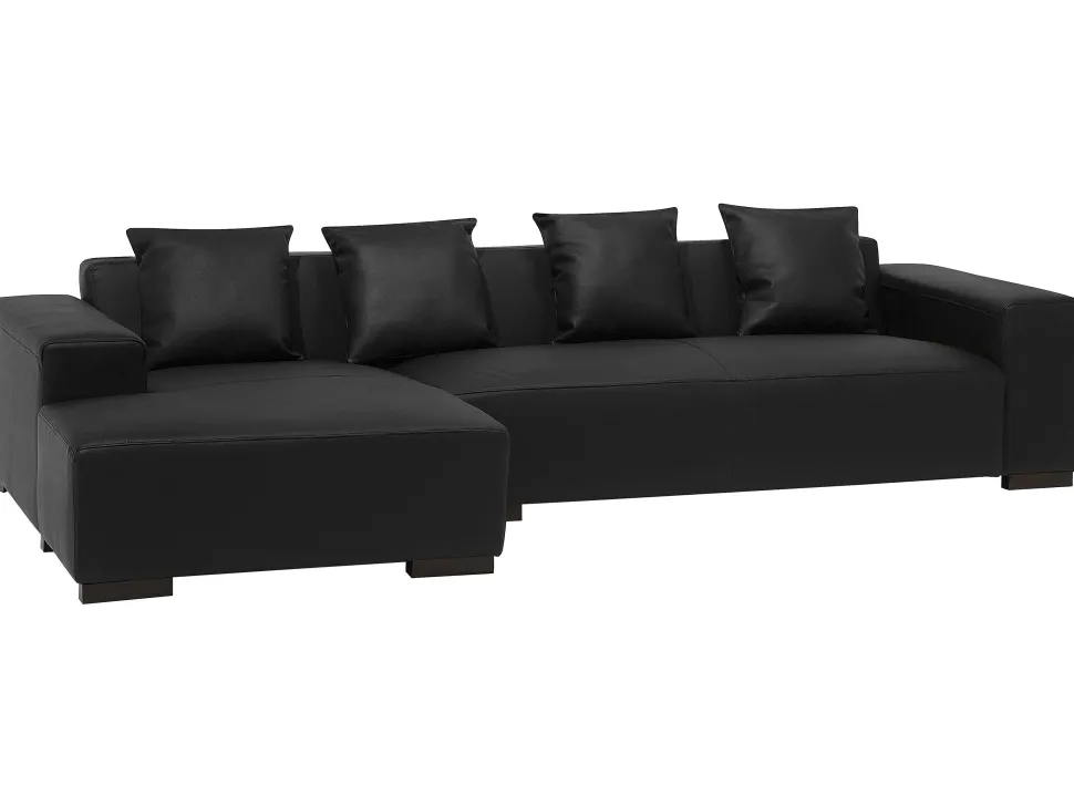Right Hand Leather Corner Sofa Black Lungo