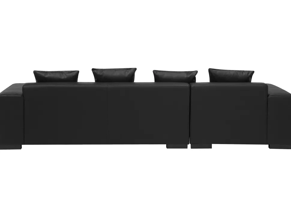 Right Hand Leather Corner Sofa Black Lungo