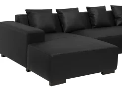 Right Hand Leather Corner Sofa Black Lungo