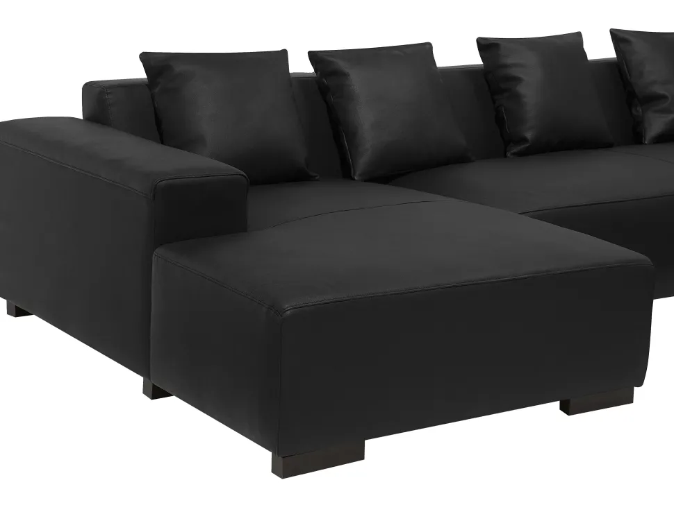 Right Hand Leather Corner Sofa Black Lungo