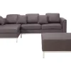 Right Hand Leather Corner Sofa With Ottoman Brown Oslo