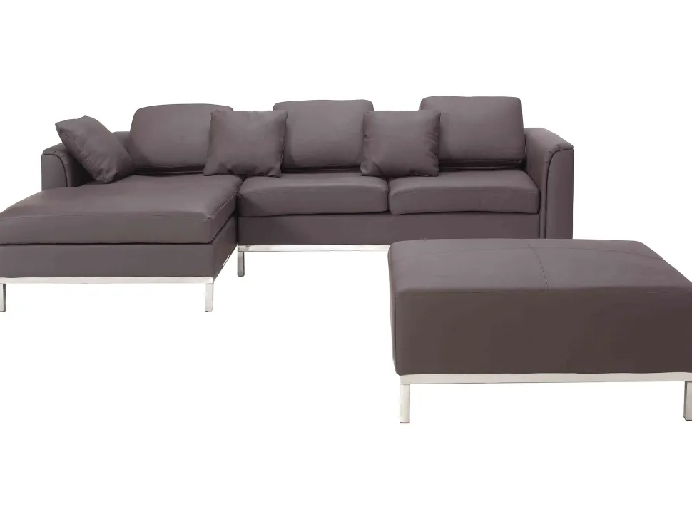 Right Hand Leather Corner Sofa With Ottoman Brown Oslo