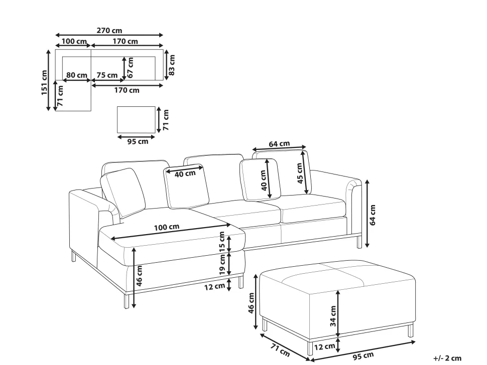 Right Hand Leather Corner Sofa With Ottoman Brown Oslo