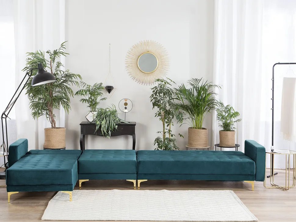 Right Hand Modular Fabric Sofa Teal Aberdeen