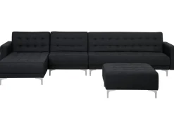 Right Hand Modular Fabric Sofa With Ottoman Graphite Grey Aberdeen
