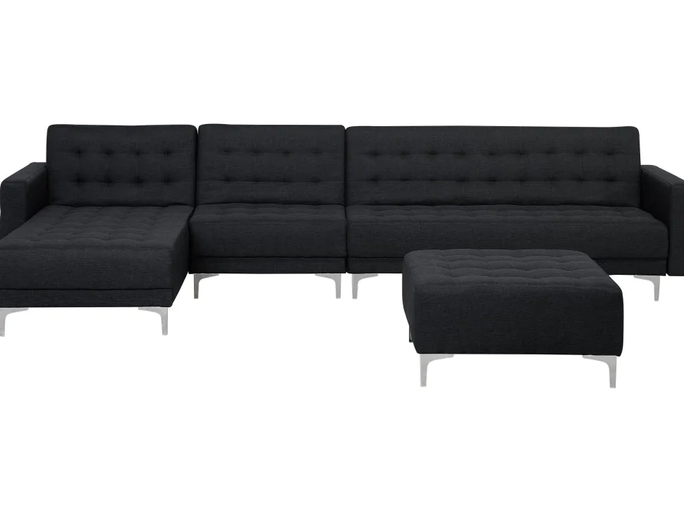 Right Hand Modular Fabric Sofa With Ottoman Graphite Grey Aberdeen