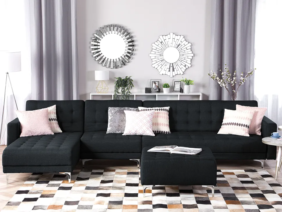 Right Hand Modular Fabric Sofa With Ottoman Graphite Grey Aberdeen