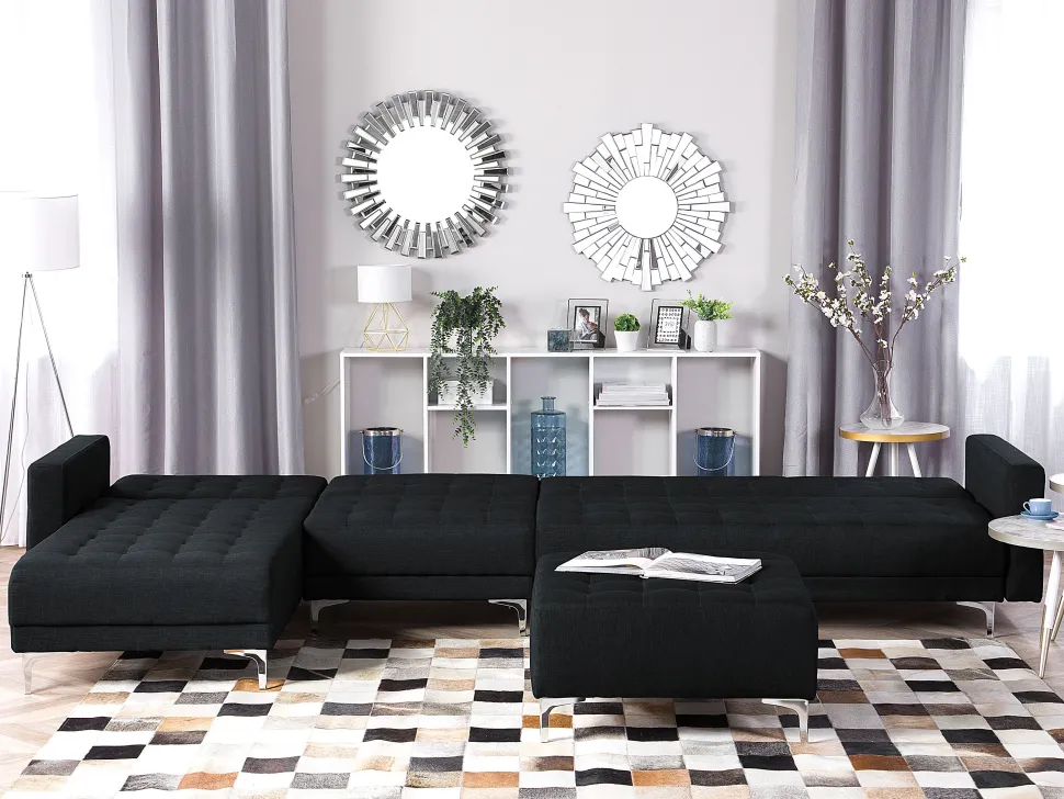 Right Hand Modular Fabric Sofa With Ottoman Graphite Grey Aberdeen
