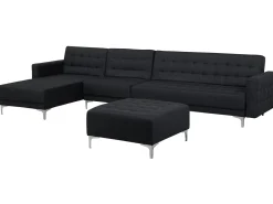 Right Hand Modular Fabric Sofa With Ottoman Graphite Grey Aberdeen