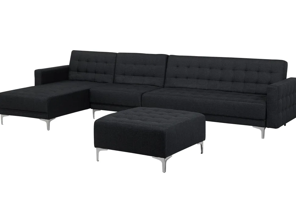 Right Hand Modular Fabric Sofa With Ottoman Graphite Grey Aberdeen