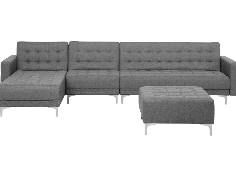 Right Hand Modular Fabric Sofa With Ottoman Grey Aberdeen