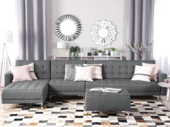 Right Hand Modular Fabric Sofa With Ottoman Grey Aberdeen