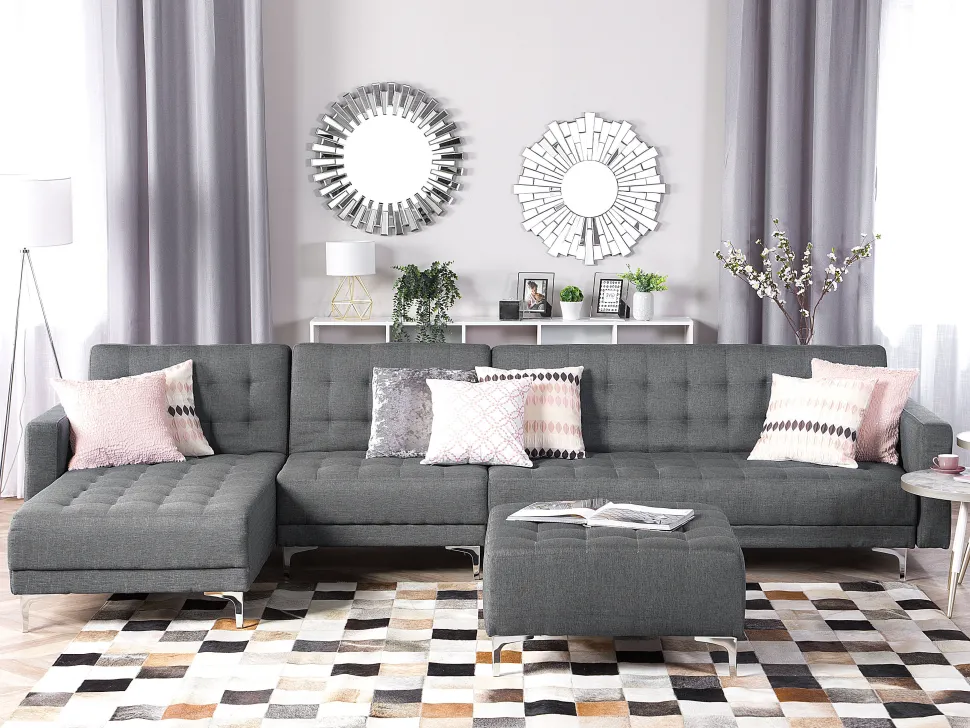 Right Hand Modular Fabric Sofa With Ottoman Grey Aberdeen