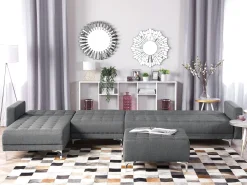 Right Hand Modular Fabric Sofa With Ottoman Grey Aberdeen