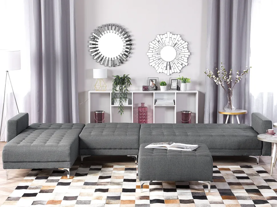 Right Hand Modular Fabric Sofa With Ottoman Grey Aberdeen