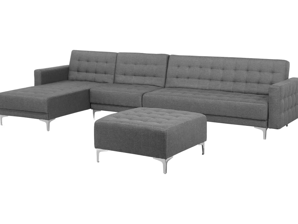 Right Hand Modular Fabric Sofa With Ottoman Grey Aberdeen