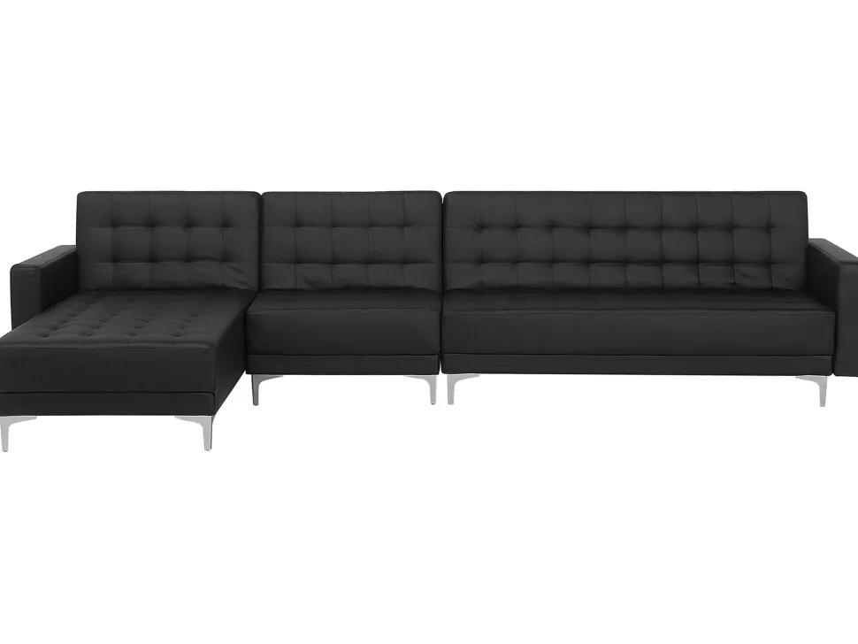 Right Hand Modular Faux Leather Sofa Black Aberdeen