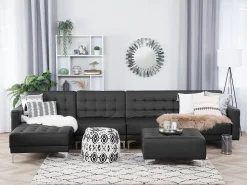 Right Hand Modular Faux Leather Sofa Black Aberdeen