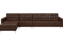 Right Hand Modular Faux Leather Sofa Brown Aberdeen