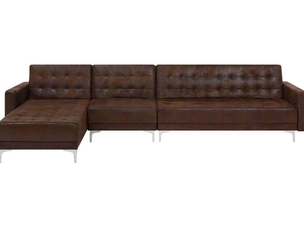 Right Hand Modular Faux Leather Sofa Brown Aberdeen
