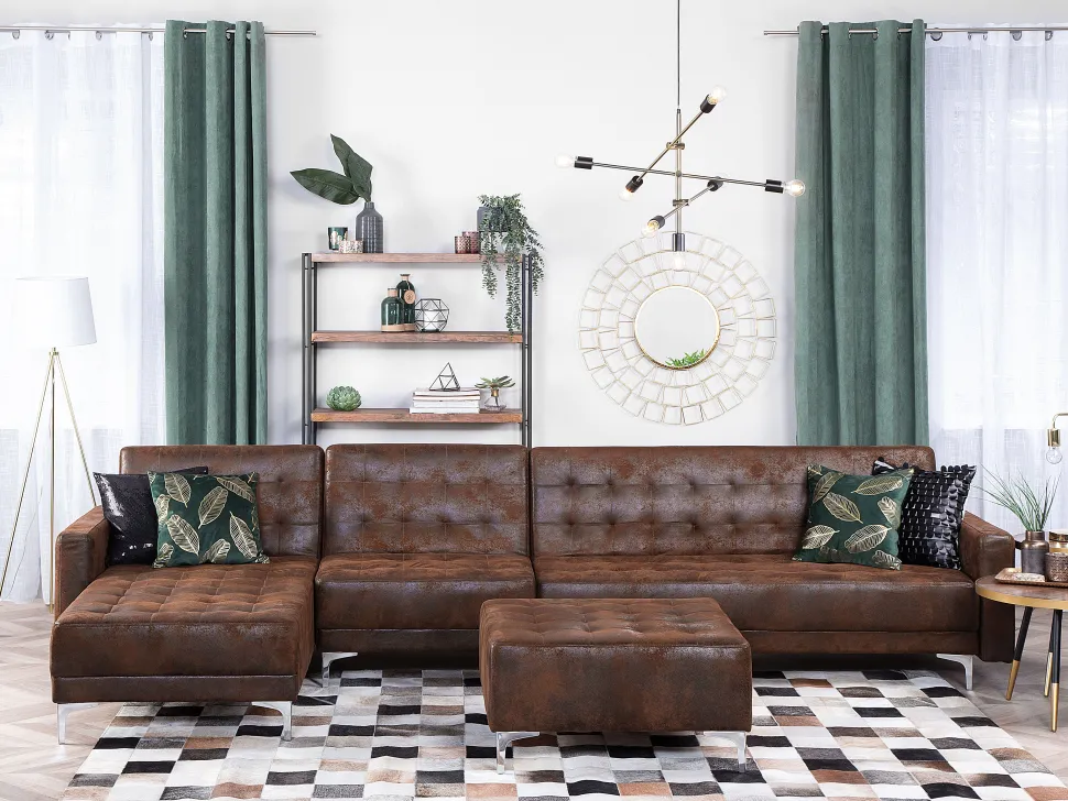 Right Hand Modular Faux Leather Sofa Brown Aberdeen