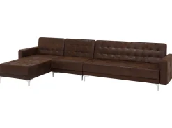 Right Hand Modular Faux Leather Sofa Brown Aberdeen