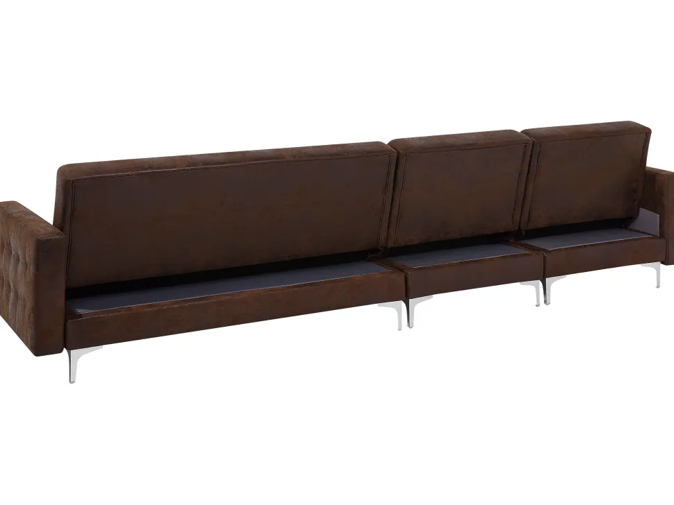 Right Hand Modular Faux Leather Sofa Brown Aberdeen
