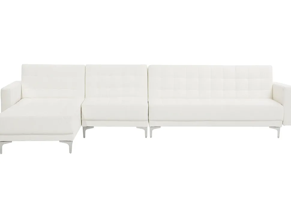Right Hand Modular Faux Leather Sofa White Aberdeen