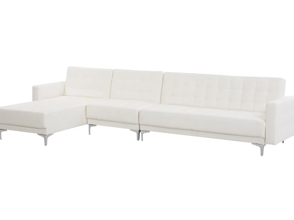 Right Hand Modular Faux Leather Sofa White Aberdeen