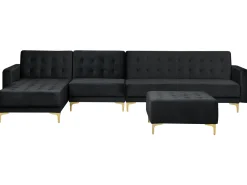 Right Hand Modular Velvet Sofa With Ottoman Black Aberdeen