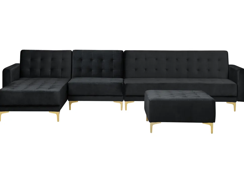 Right Hand Modular Velvet Sofa With Ottoman Black Aberdeen