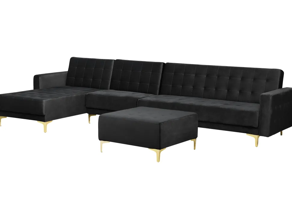 Right Hand Modular Velvet Sofa With Ottoman Black Aberdeen